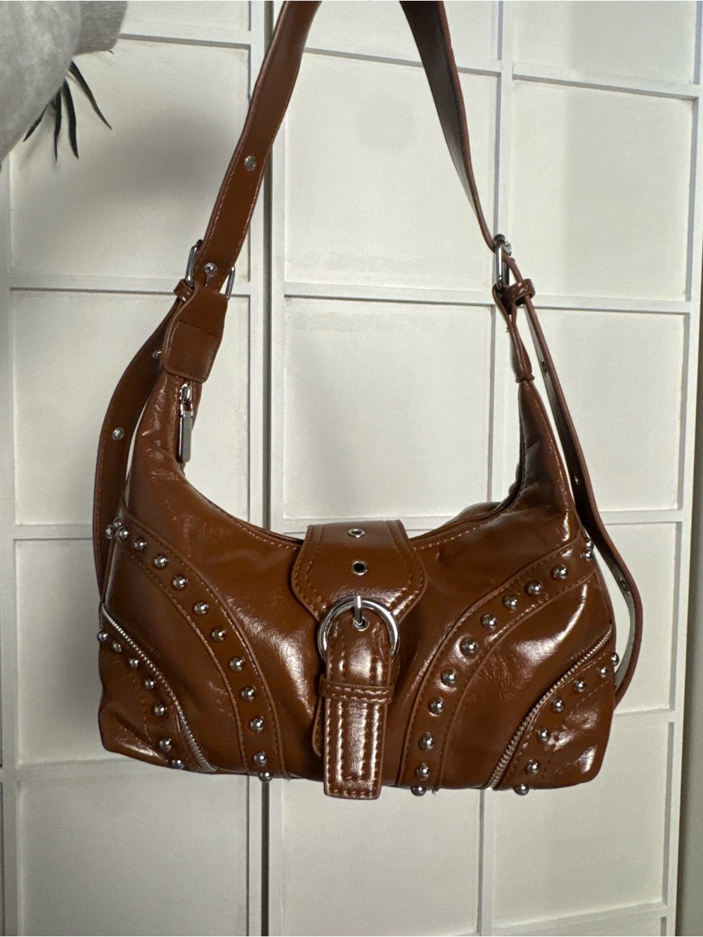 NYUNYU Brown Studded Shoulder Bag -